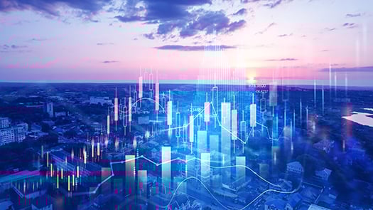 Cityscape giving off data exports.