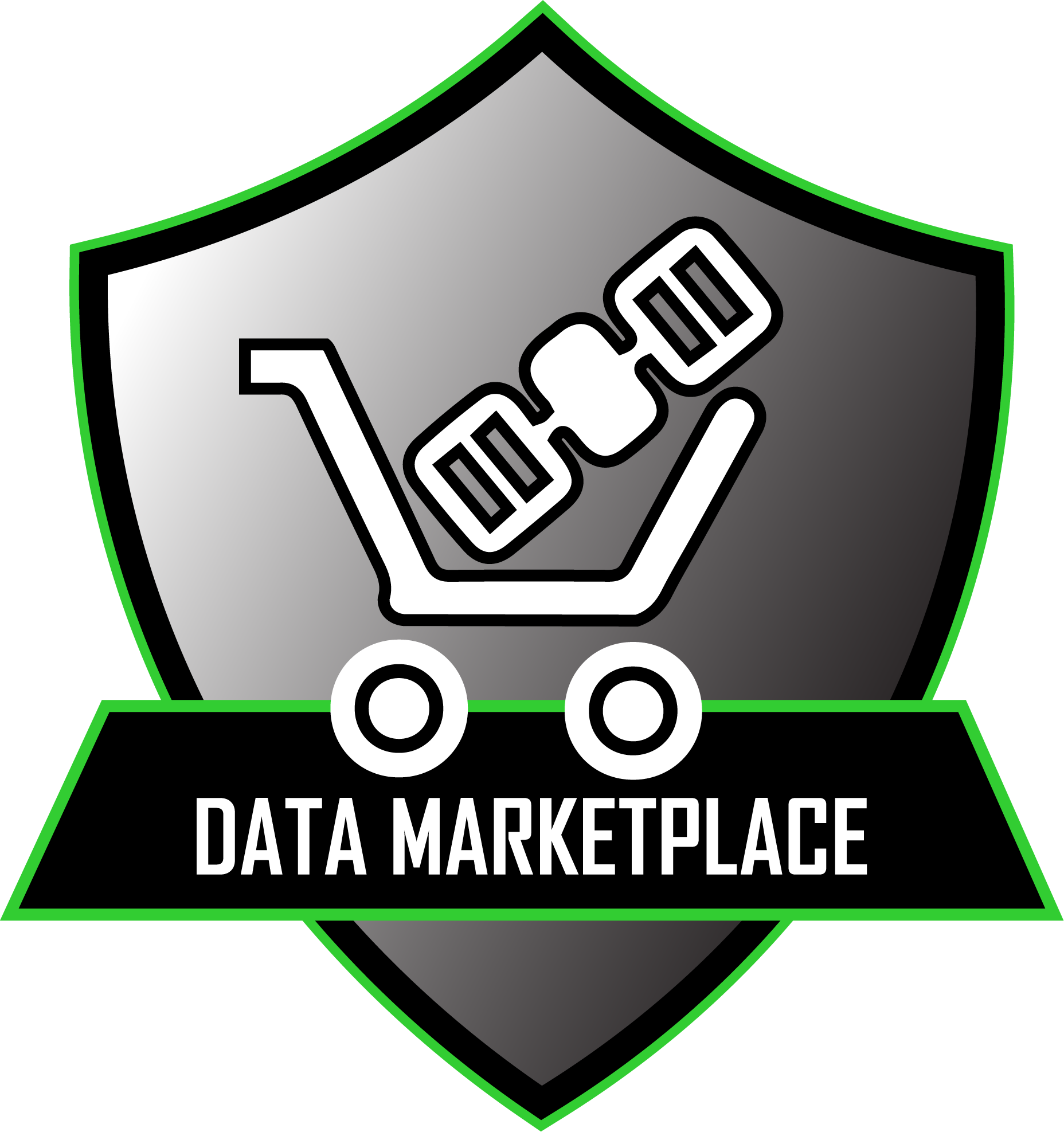 Data Marketplace icon - Shield with cart on it
