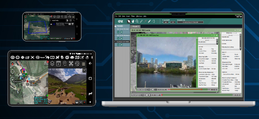 A cellphone, tablet, and laptop all running training software.